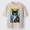 Kyoto-Lion Retro Space Cat Nature Folk Art Washed T-Shirt