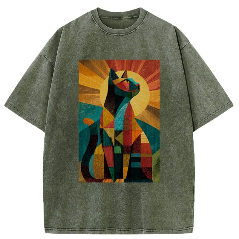 Kyoto-Lion Halo Cat Washed T-Shirt