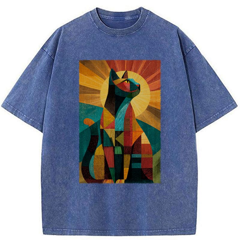 Japanese Cat Washed T-Shirt for Daily Wear