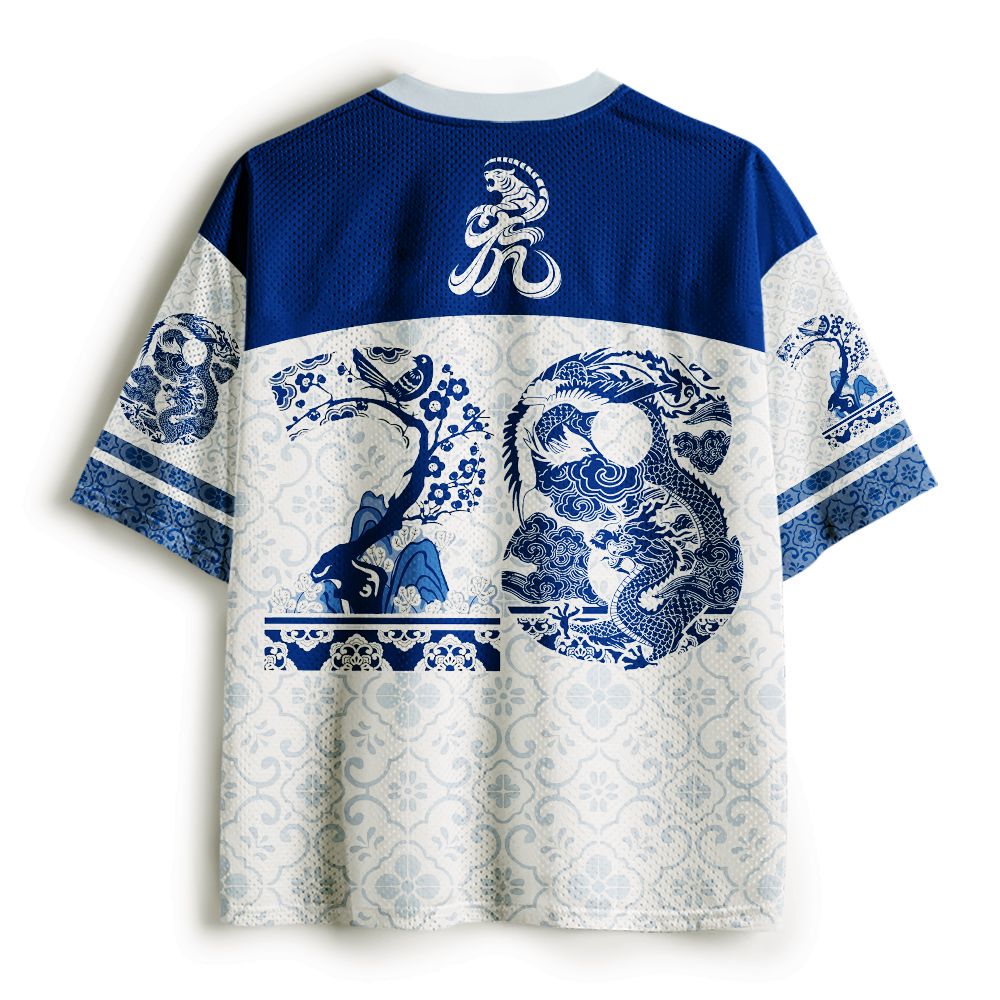 Kyoto-Lion Blue White Porcelain Samurai Tiger Mesh Jersey