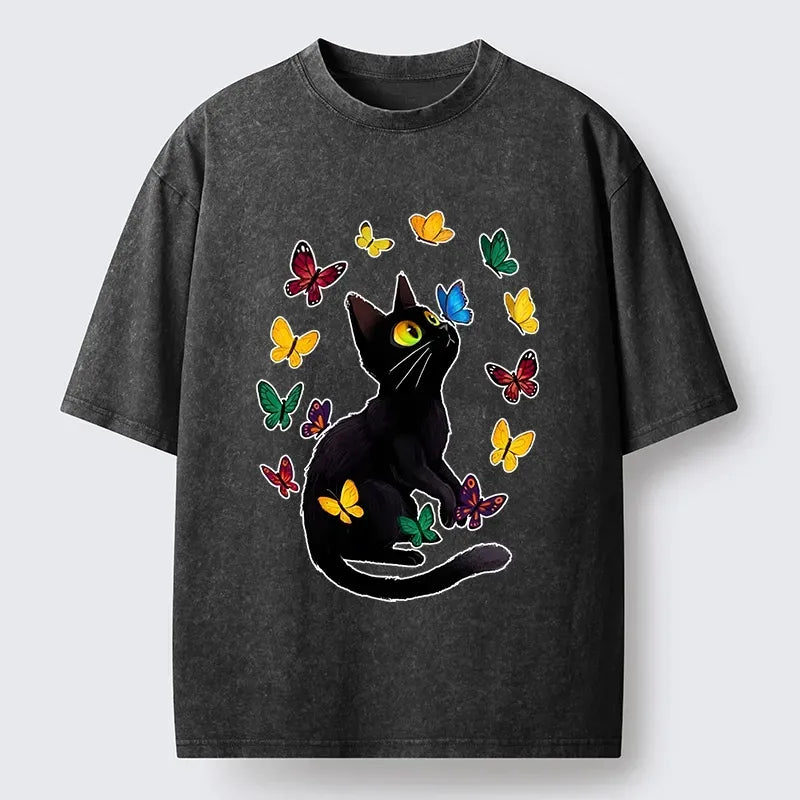 Japanese black cat t-shirt for everyday