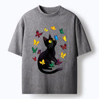 Japanese black cat t-shirt for everyday