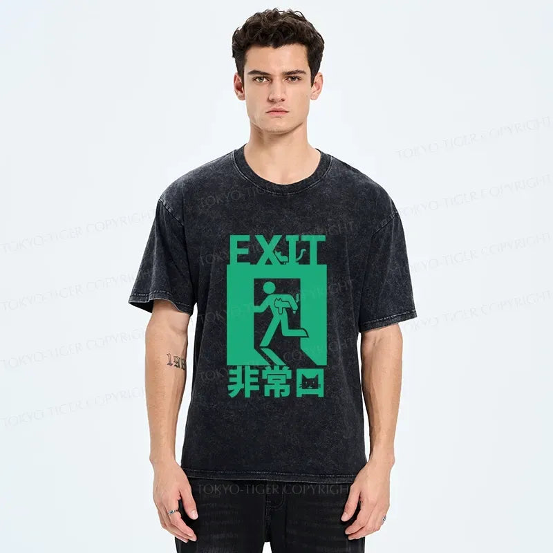 Kyoto-Lion Funny Cat Exit Washed T-Shirt
