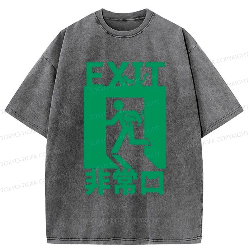 Kyoto-Lion Funny Cat Exit Washed T-Shirt
