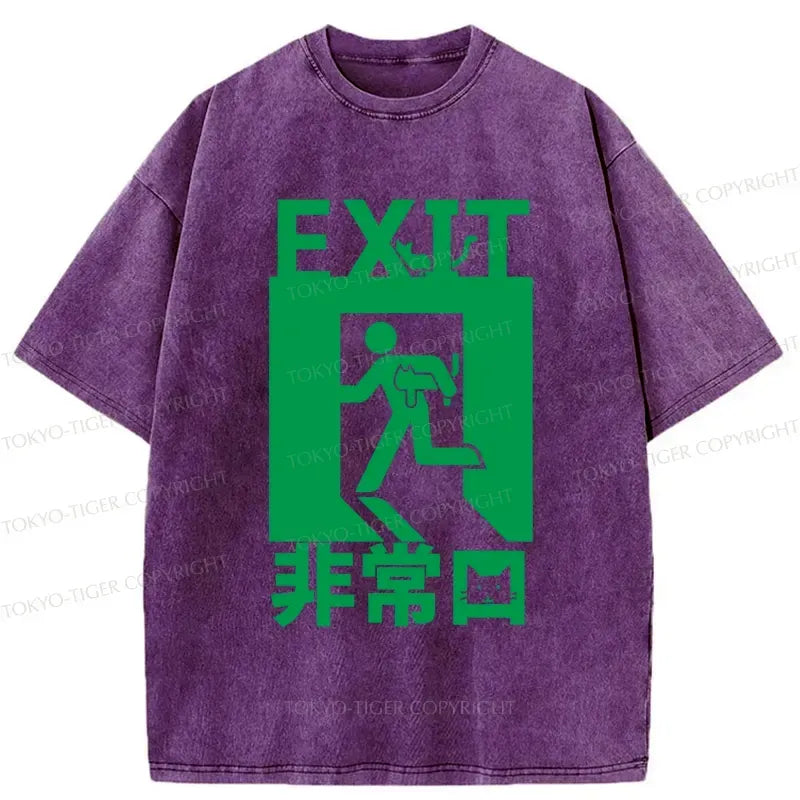 Kyoto-Lion Funny Cat Exit Washed T-Shirt