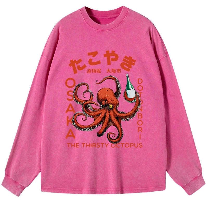 Japanese Octopus Washed Long Sleeve T-Shirt