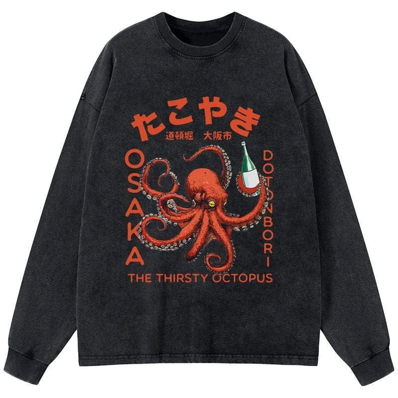 Japanese Octopus Washed Long Sleeve T-Shirt