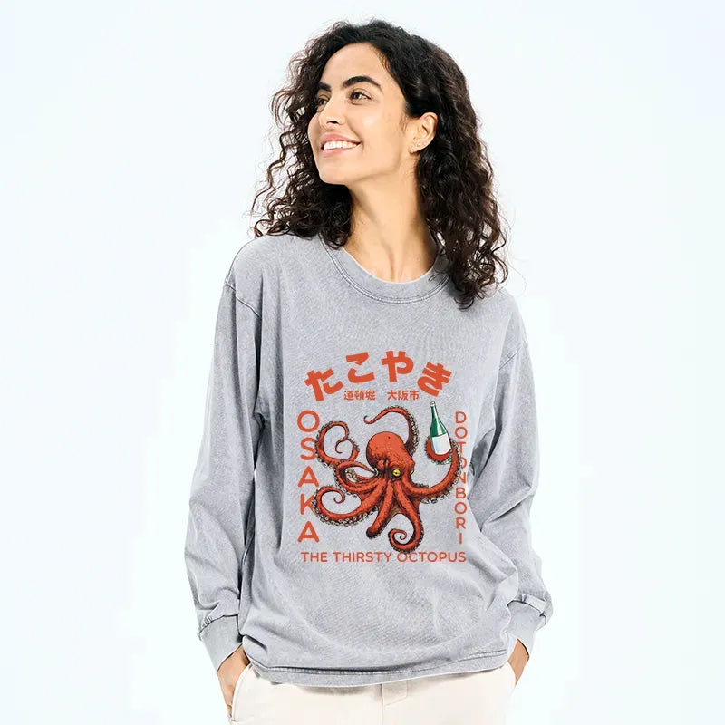 Japanese Octopus Washed Long Sleeve T-Shirt