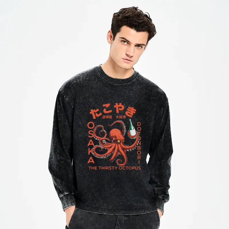 Japanese Octopus Washed Long Sleeve T-Shirt