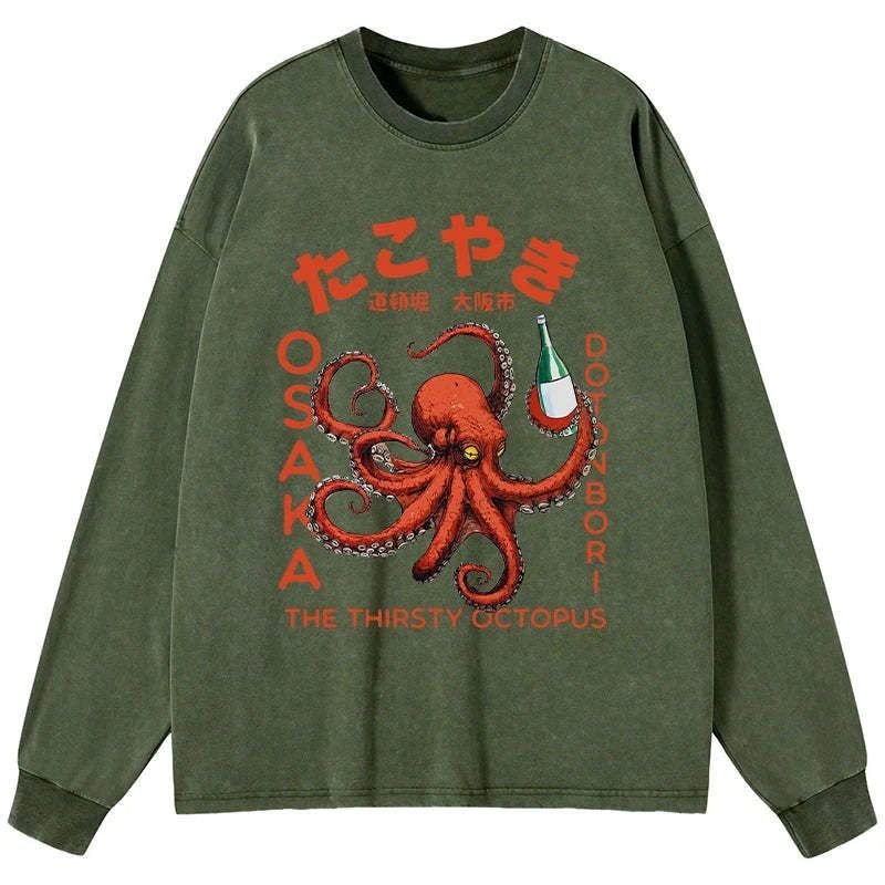 Japanese Octopus Washed Long Sleeve T-Shirt