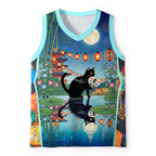 Kyoto-Lion Tsuki to Hanabi Natsu Matsuri Black Cat Mesh Tank Top