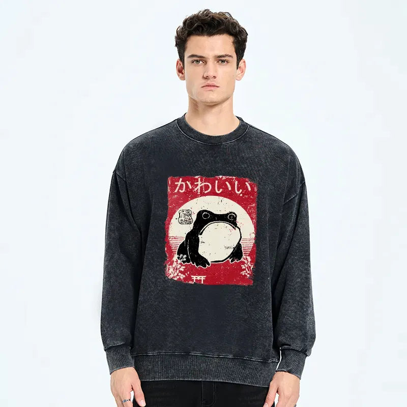vintage washed grumpy frog sweatshirt for men