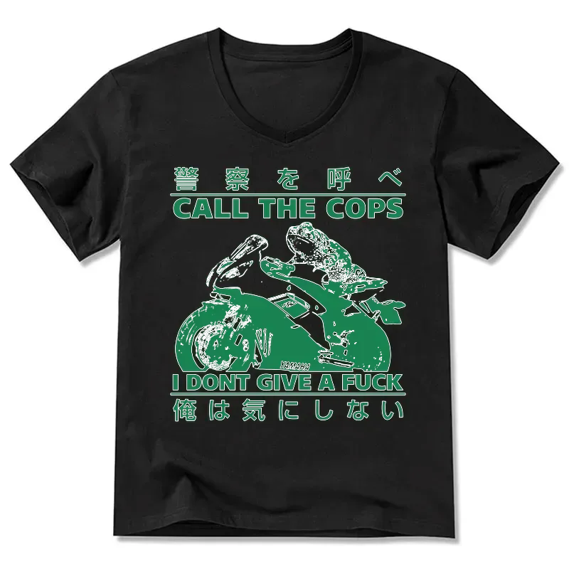 Funny Frog Riding Motorcycle V-Neck T-Shirt