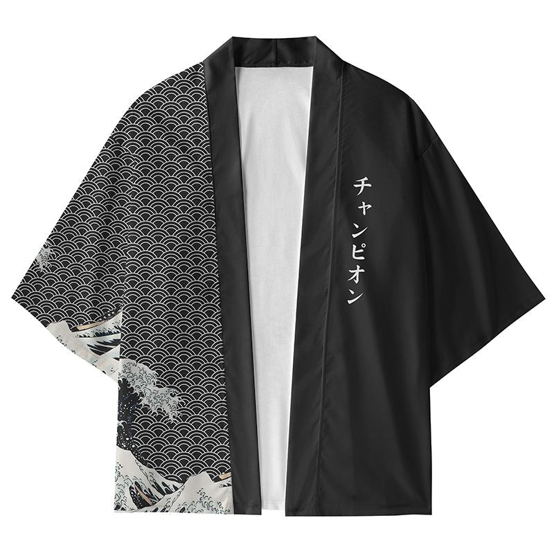 Japanese wave pattern kimono cardigan