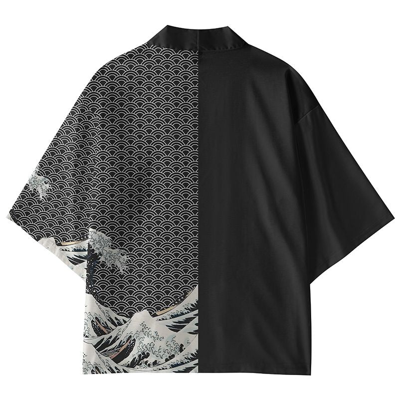 Kyoto-Lion Half Of The Wave Pattern Kimono Cardigan