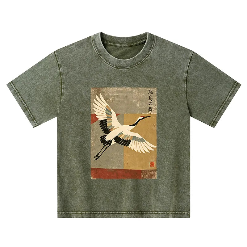 Kyoto-Lion Crane Spirit Kids Washed T-Shirt