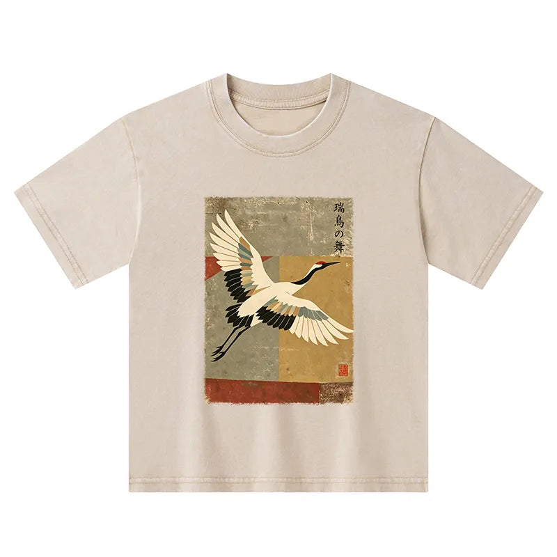 Kyoto-Lion Crane Spirit Kids Washed T-Shirt