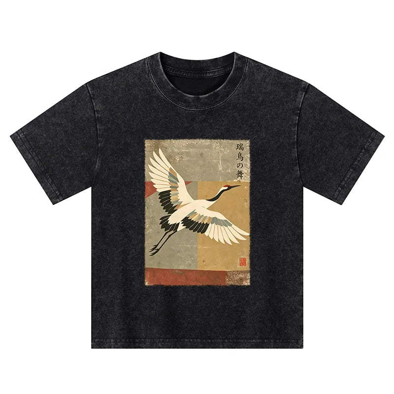 Kyoto-Lion Crane Spirit Kids Washed T-Shirt