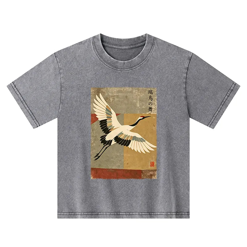 Kyoto-Lion Crane Spirit Kids Washed T-Shirt