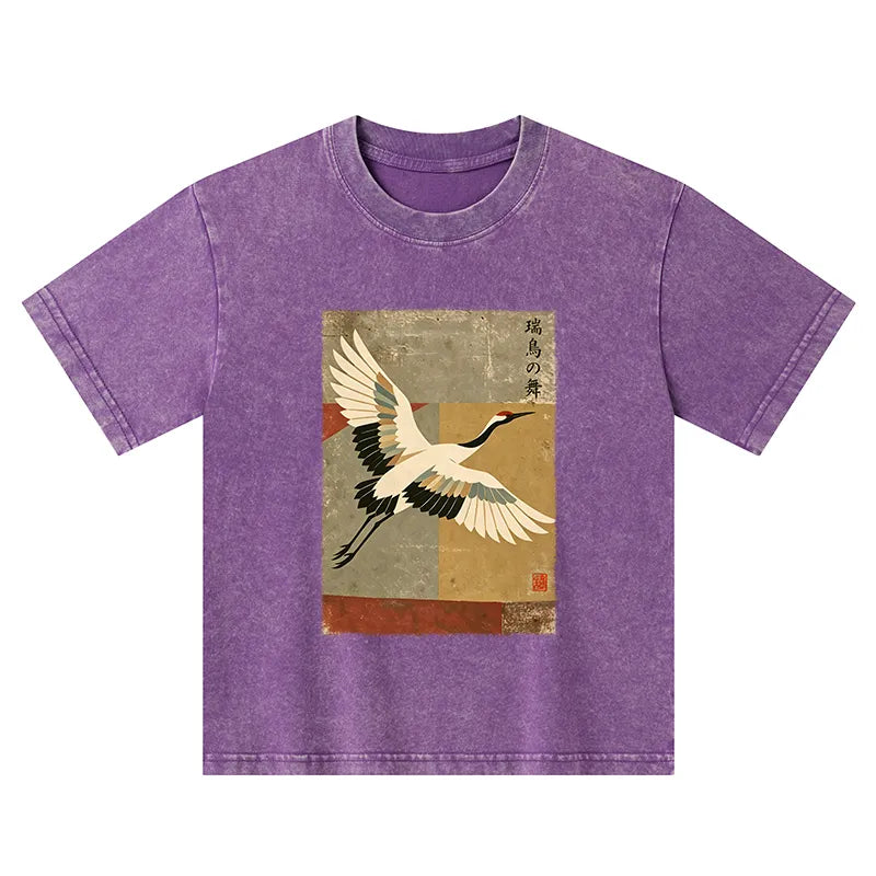 Kyoto-Lion Crane Spirit Kids Washed T-Shirt