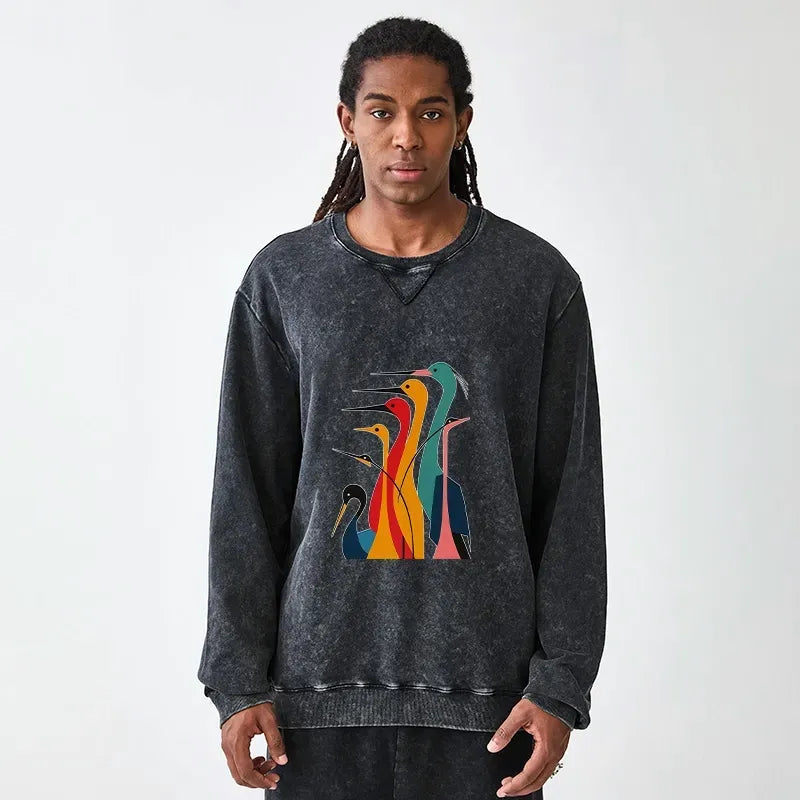 Unisex Vintage Sweatshirt with Crane Print Best Seller