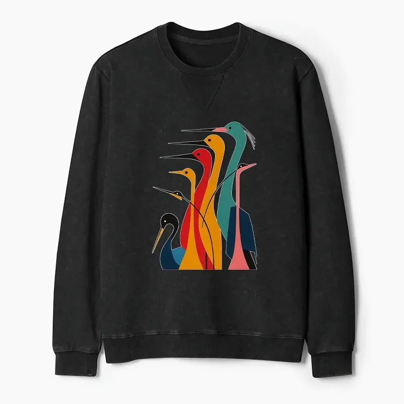 Unisex Vintage Sweatshirt with Crane Print Best Seller