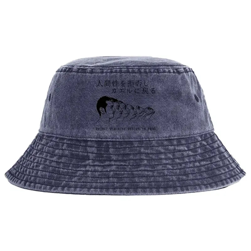 Frog Print Vintage Bucket Hat Free Shipping