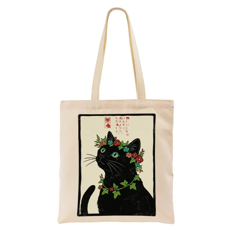 Kyoto-Lion The Flower-Crowned Cat Tote Bag