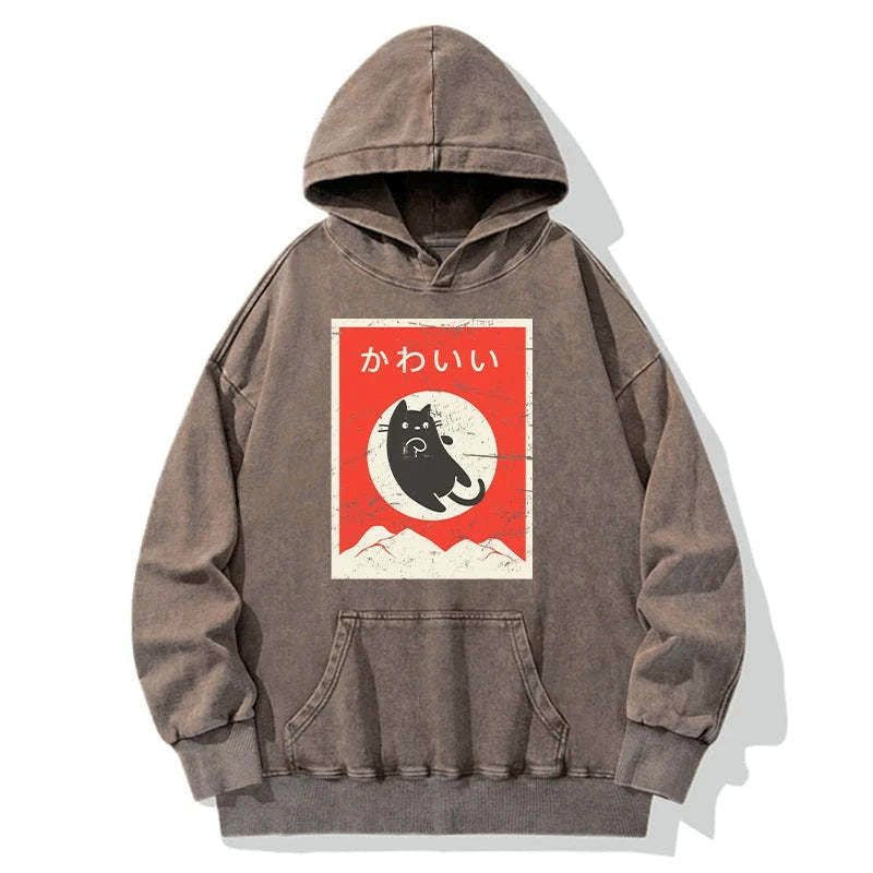 vintage japanese cat hoodie for daily wear