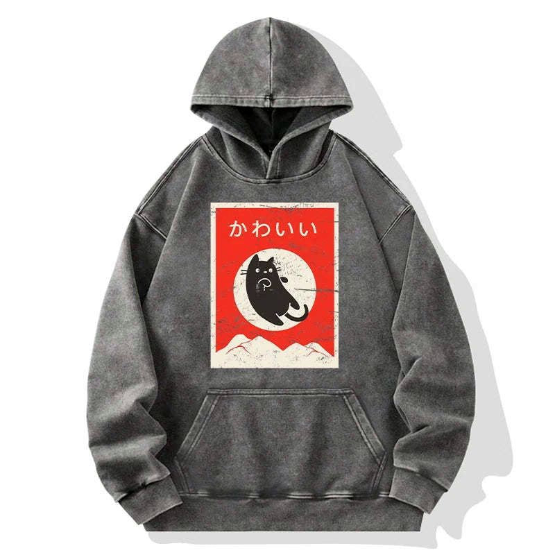 vintage japanese cat hoodie for daily wear