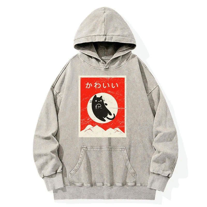 cute black cat japanese streetwear hoodie