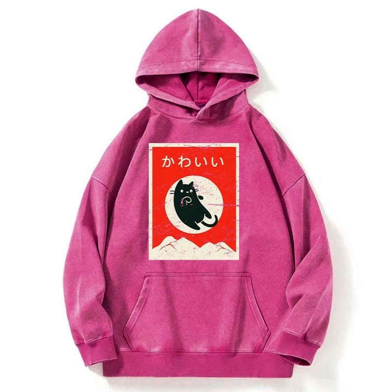 cute black cat japanese streetwear hoodie
