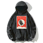 japanese washed hoodie with cute black cat
