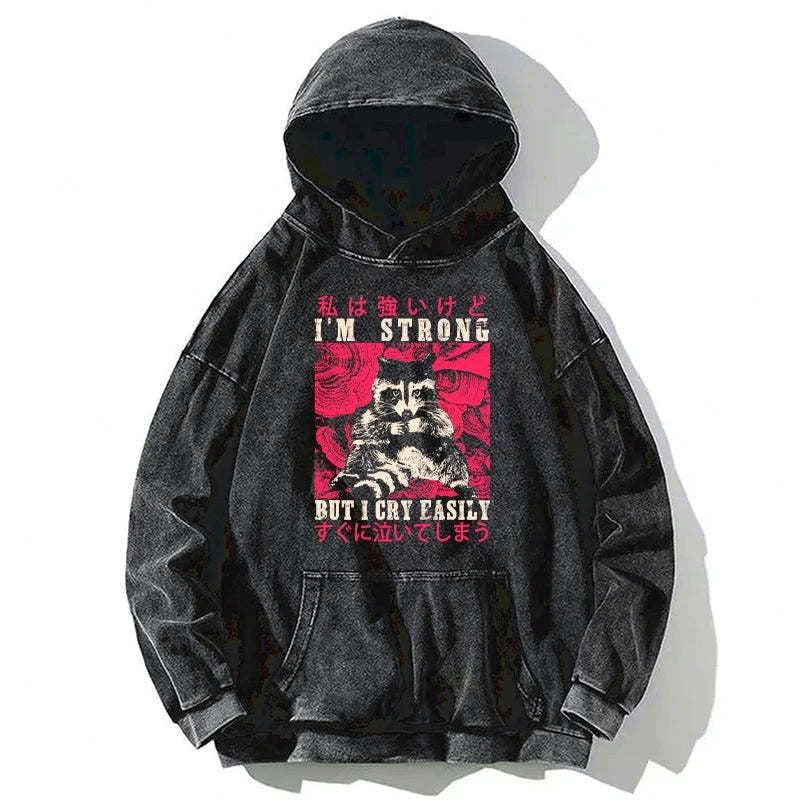 japanese washed raccoon hoodie for men