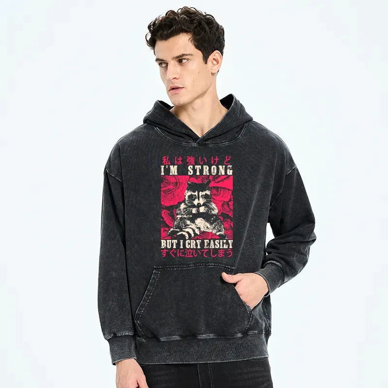 japanese washed raccoon hoodie for men