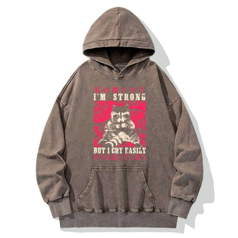 trending comfortable washed raccoon hoodie