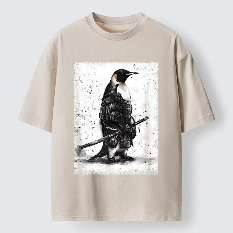 Kyoto-Lion Samurai Penguin Art Washed T-Shirt