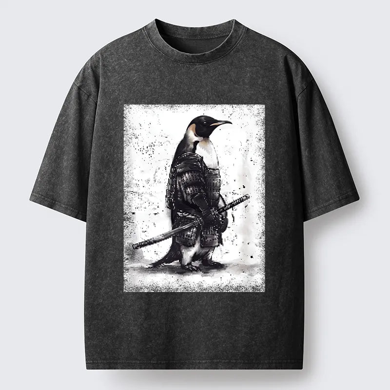 Kyoto-Lion Samurai Penguin Art Washed T-Shirt