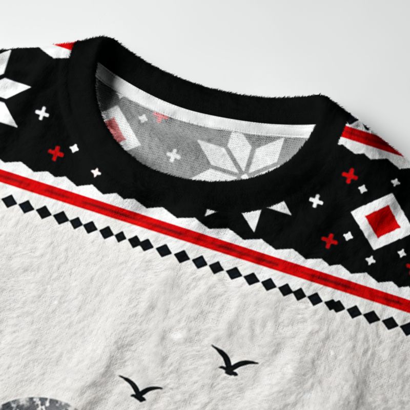 Kyoto-Lion Ink Style Winter Zen Crow Fuzzy Christmas Ugly Sweatshirt