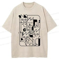 Kyoto-Lion Abstract Cat Funny Washed T-Shirt