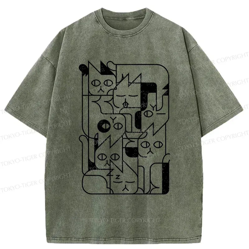 Kyoto-Lion Abstract Cat Funny Washed T-Shirt