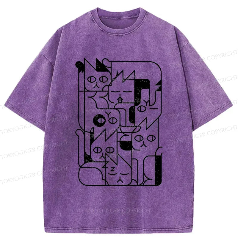 Kyoto-Lion Abstract Cat Funny Washed T-Shirt