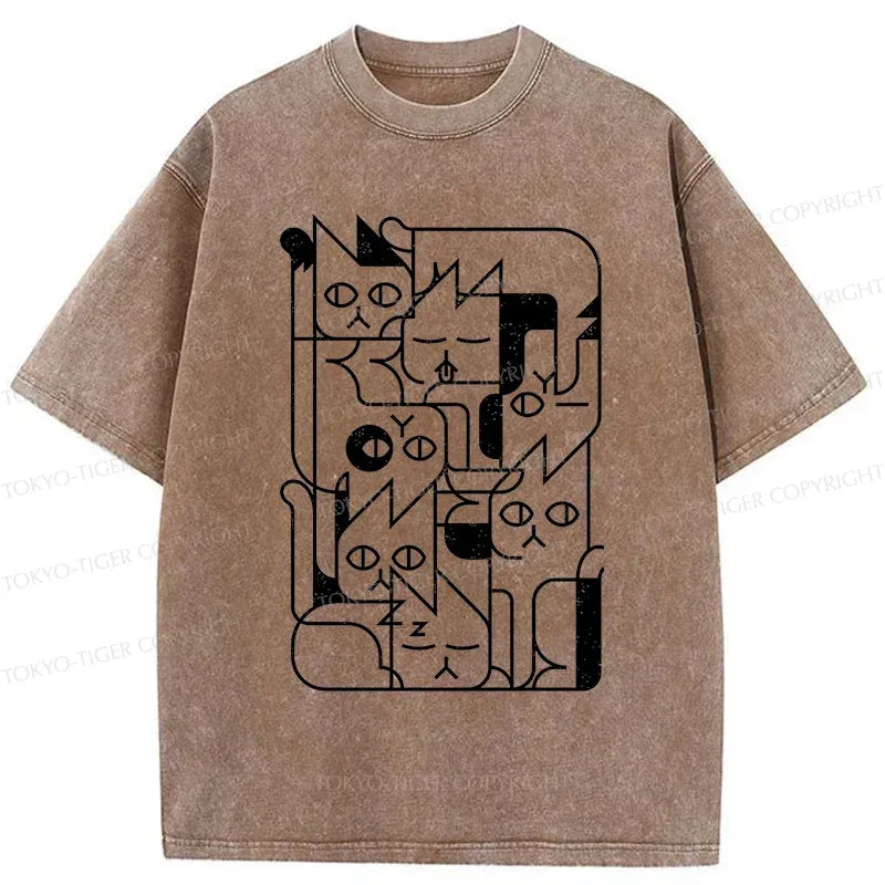 Kyoto-Lion Abstract Cat Funny Washed T-Shirt