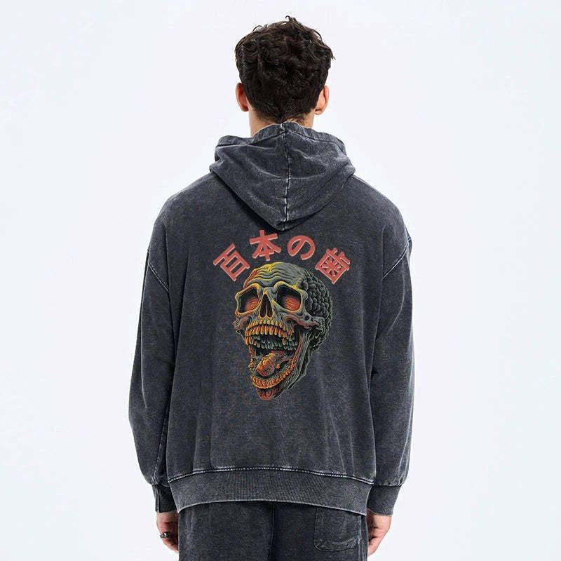 japanese skull zip hoodie for men