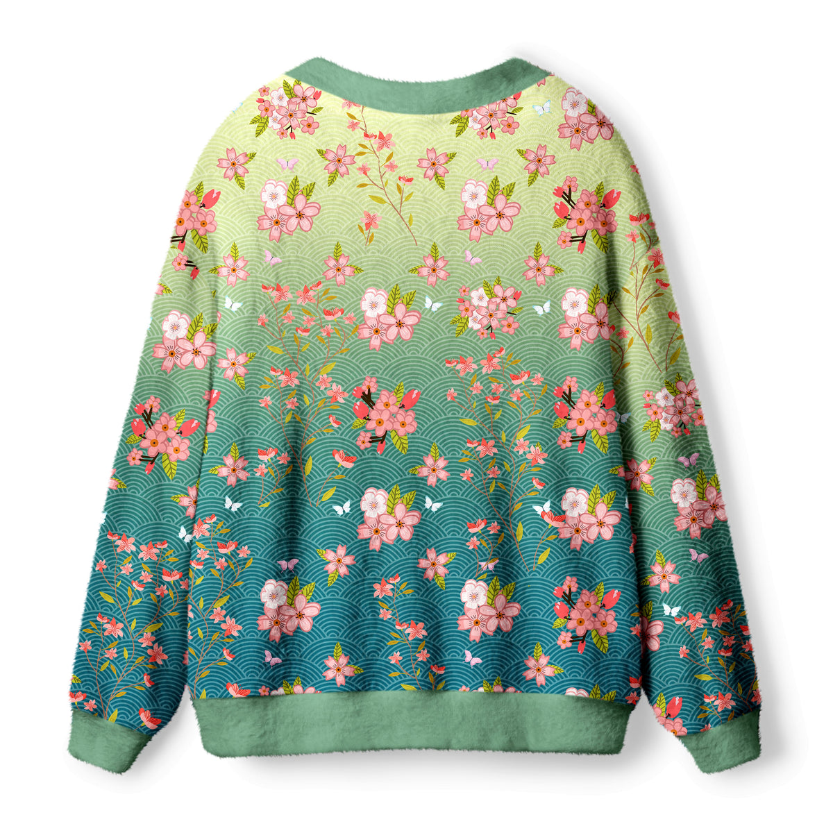 Kyoto-Lion Sakura Blossom Waves Ugly Cardigan Sweater