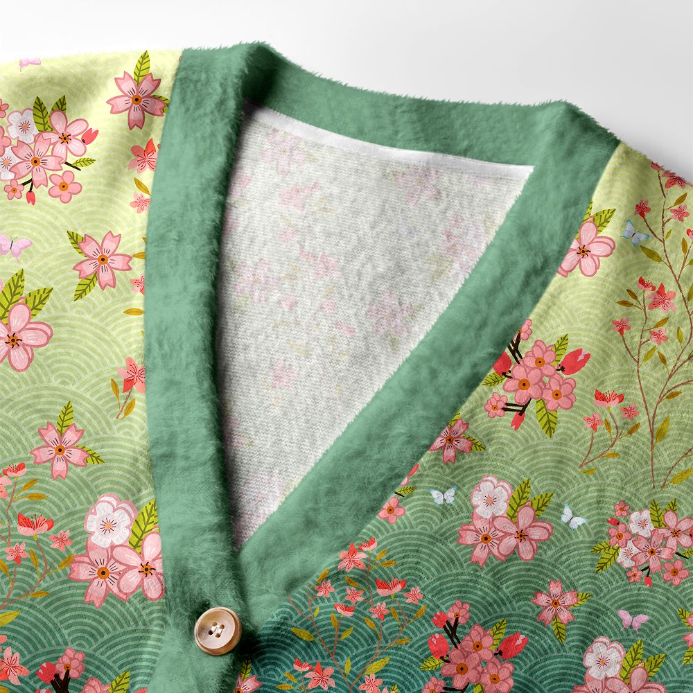 Kyoto-Lion Sakura Blossom Waves Ugly Cardigan Sweater