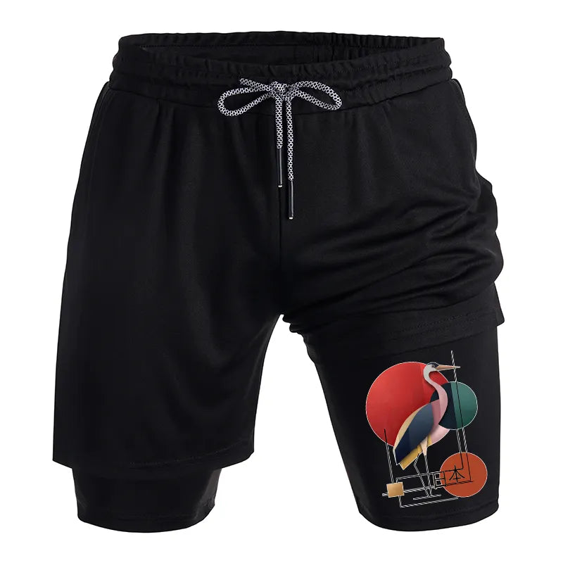 Kyoto-Lion Geometric Crane Art Training Shorts