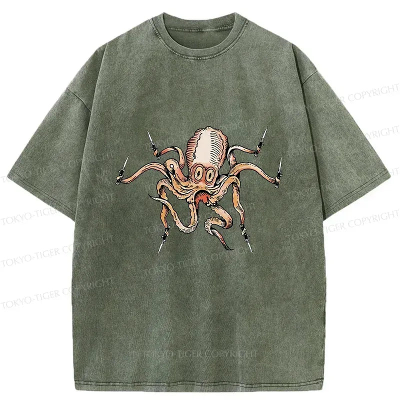 Kyoto-Lion Octopus With Knife Washed T-Shirt