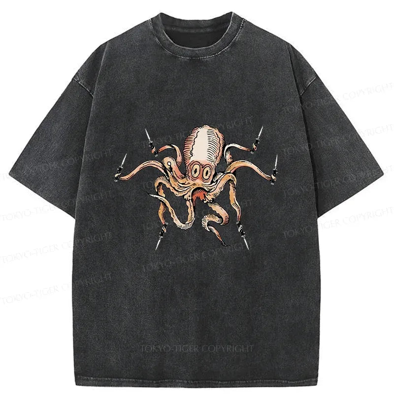 Kyoto-Lion Octopus With Knife Washed T-Shirt