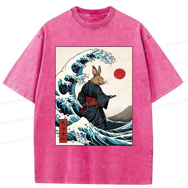 Japanese Rabbit Samurai Washed T-Shirt
